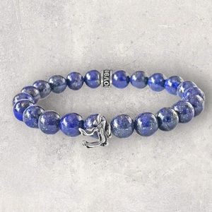 NOV9M®️ 925 Silver Jewish Chai Charm Lapis Beads Bracelet
